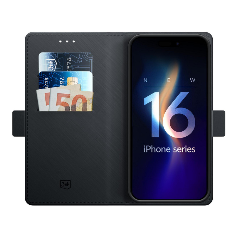 Θήκη πορτοφόλι 3MK για Apple iPhone 16 Plus, μαύρη