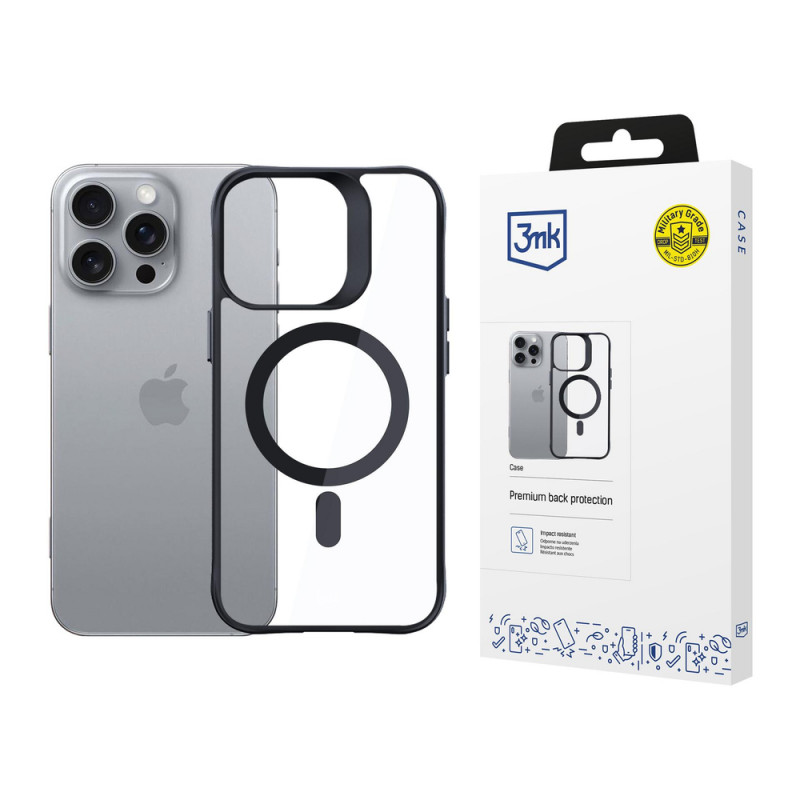 Θήκη 3mk Satin Armor MagCase με MagSafe για Apple iPhone 16 Pro, Διάφανη με Μαύρο Πλαίσιο