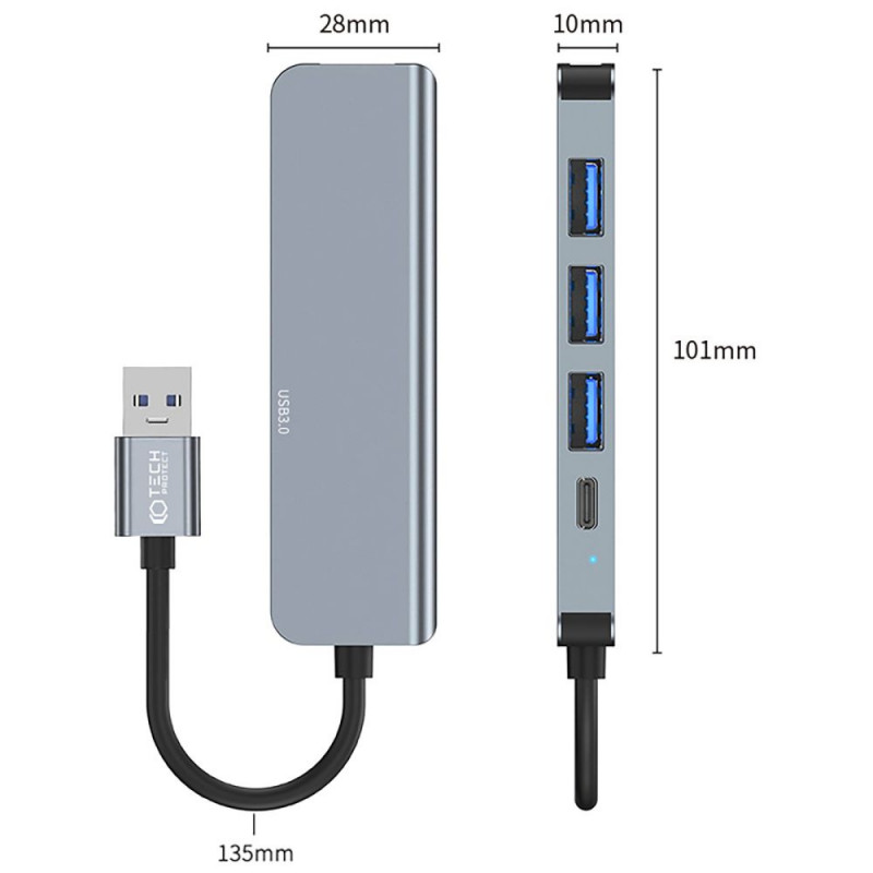 Tech-Protect V0-HUB 5in1 USB-A hub, γκρι