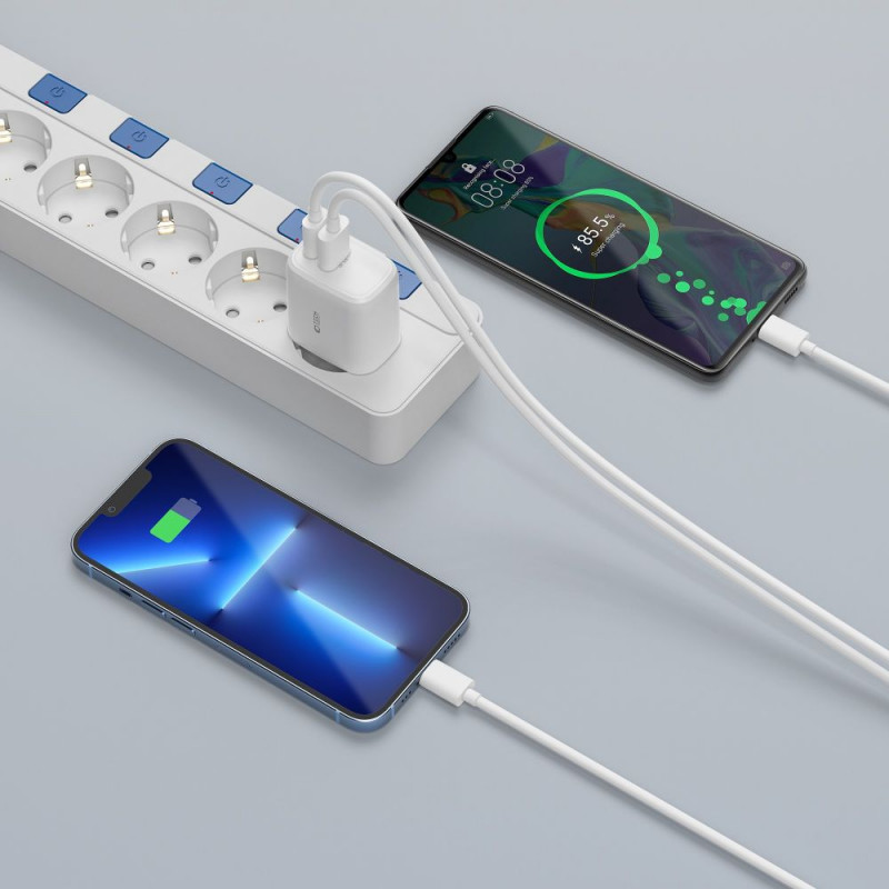 Tech-Protect C20W φορτιστής τοίχου 2 θυρών, USB-C PD 20W και USB-A QC 3.0, λευκός