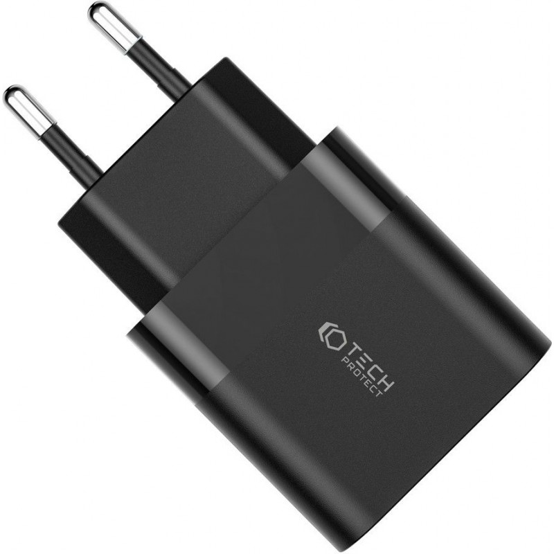 Tech-Protect C30W φορτιστής τοίχου 2 θυρών, USB-C PD 30W και USB-A QC 3.0, μαύρος