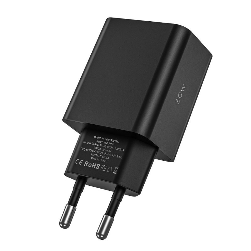 Επιτοίχιος φορτιστής 2 θυρών Tech-Protect NC30W PD 30W QC 3.0, λευκός