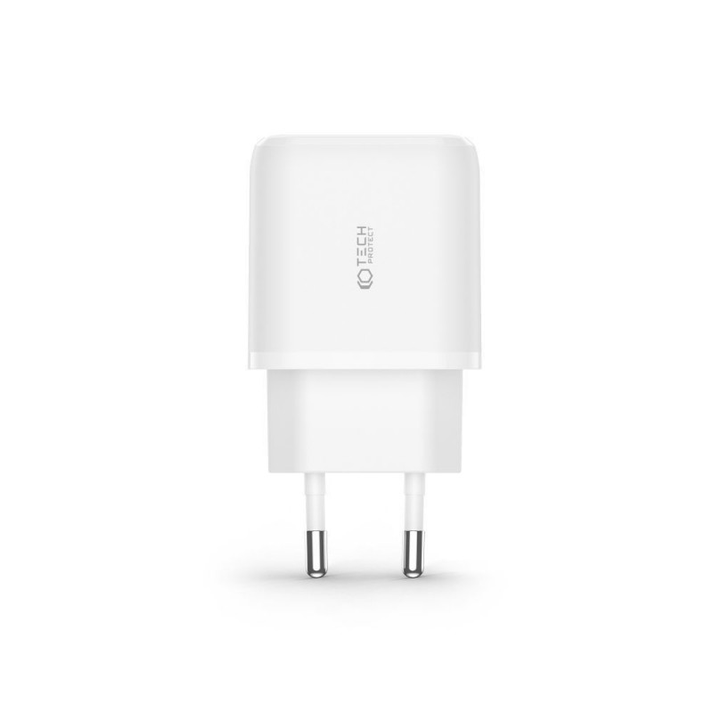 Tech-Protect C20W φορτιστής τοίχου 2 θυρών PD 20W QC 3.0 με καλώδιο USB-C, λευκός