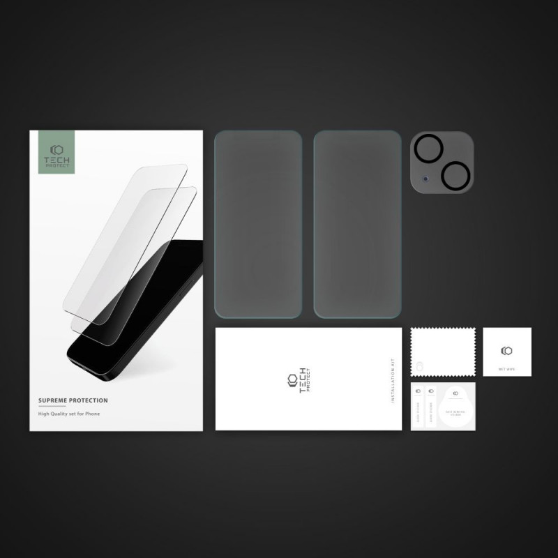 Tech-Protect Supreme Set tempered glass για Apple iPhone 15, διάφανο (2+1 τεμ.)