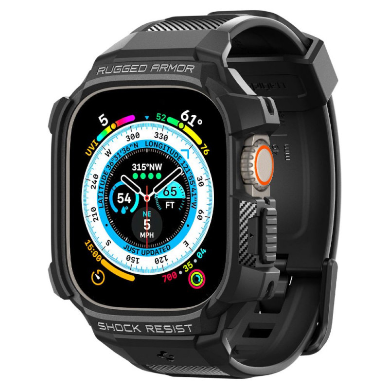 Θήκη με λουράκι Spigen Rugged Armor Pro για Apple Watch Ultra 1 / 2 / 3 49 mm, Μαύρο
