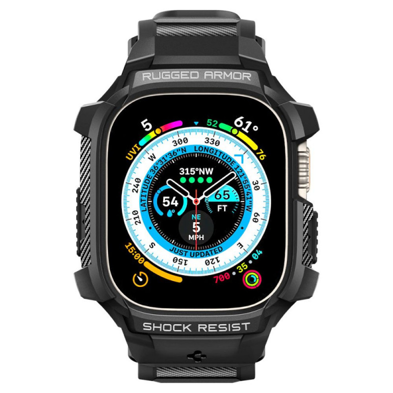 Θήκη με λουράκι Spigen Rugged Armor Pro για Apple Watch Ultra 1 / 2 / 3 49 mm, Μαύρο