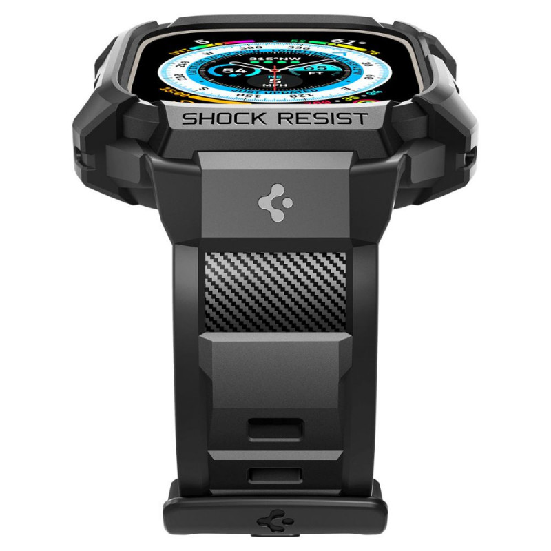 Θήκη με λουράκι Spigen Rugged Armor Pro για Apple Watch Ultra 1 / 2 / 3 49 mm, Μαύρο
