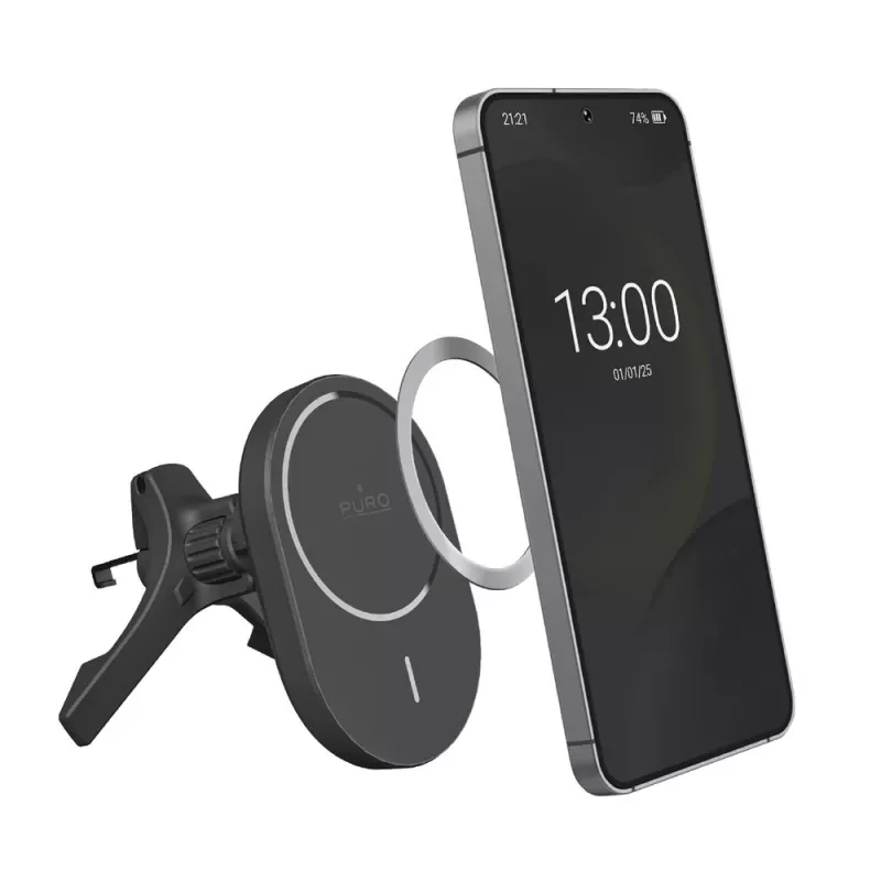 Βάση αυτοκινήτου PURO με φορτιστή Qi2, συμβατή με MagSafe, μαύρη