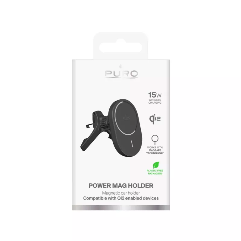 Βάση αυτοκινήτου PURO με φορτιστή Qi2, συμβατή με MagSafe, μαύρη
