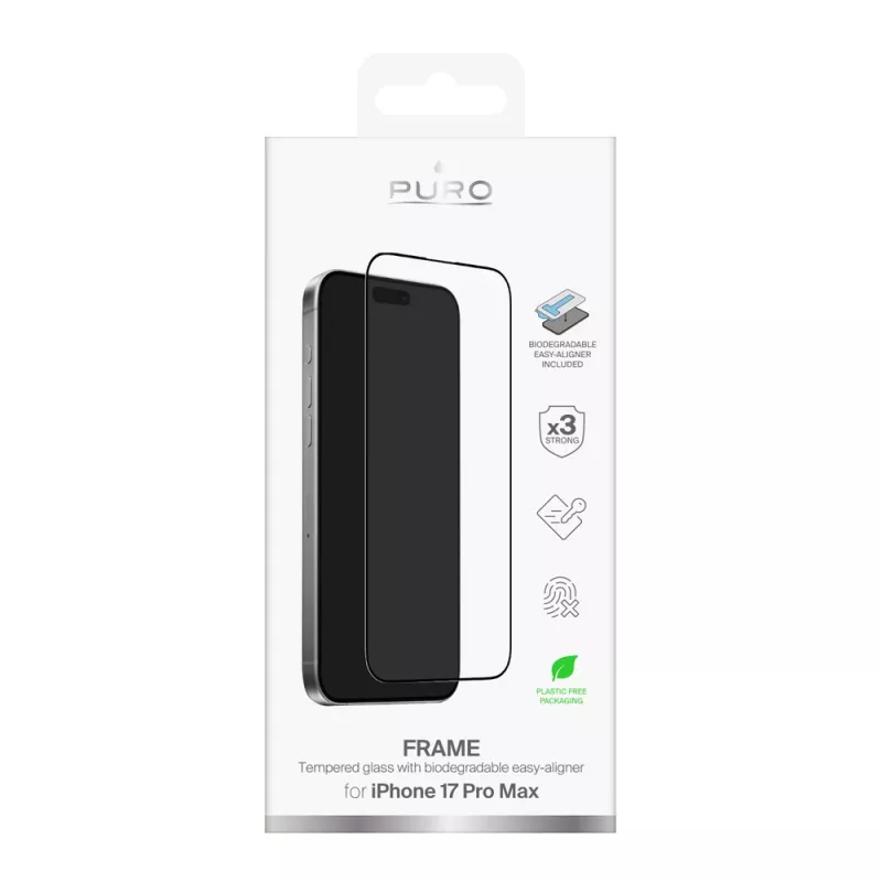 PURO Frame Tempered Glass για iPhone 17 Pro Max με Εφαρμογέα και Μαύρο Πλαίσιο