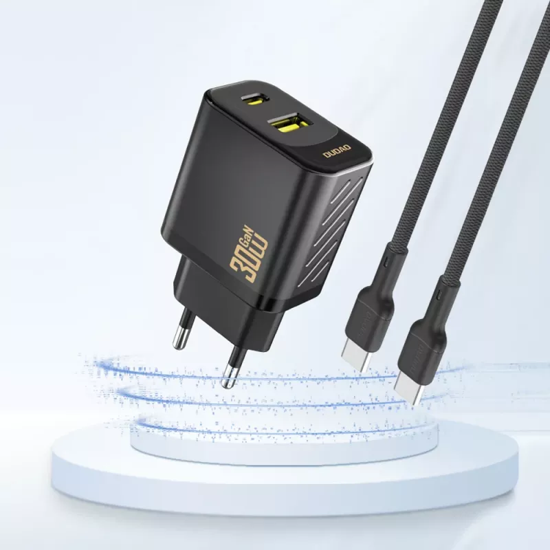Dudao A27TEU PD 30W GaN επιτοίχιος φορτιστής, USB-A + USB-C, μαύρος