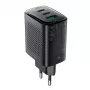 Acefast A108 GaN PD 67W Επιτοίχιος Φορτιστής, 2x USB-C, 1x USB-A, Μαύρος