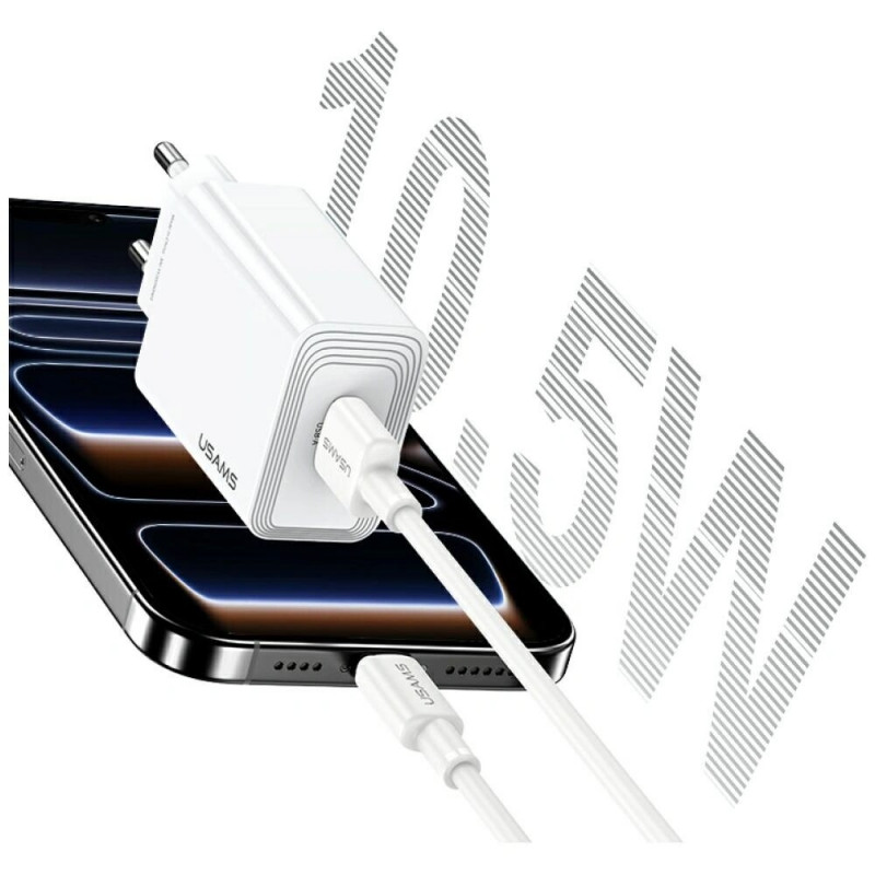 USAMS CC326 T69 φορτιστής τοίχου USB-A, 10.5 W, 2.1 A, λευκός