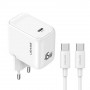 USAMS CC339 T76 φορτιστής τοίχου GaN USB-C 45W με καλώδιο SJ711 USB-C σε USB-C (1 m), λευκός