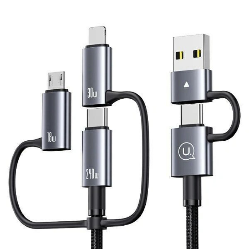 Καλώδιο φόρτισης και δεδομένων 6 σε 1 USAMS Sufeng Series SJ737, 240W, ψηφιακή οθόνη, κράμα αλουμινίου, 1,2 m