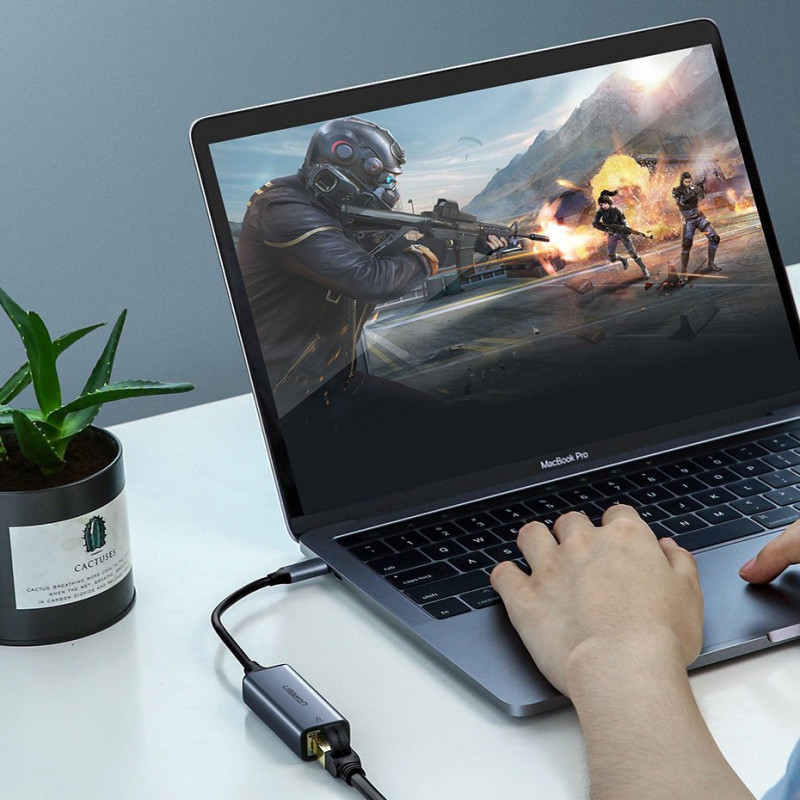 Προσαρμογέας δικτύου Ugreen CM199 USB-C σε RJ45 Gigabit Ethernet, 1000 Mbps, γκρι