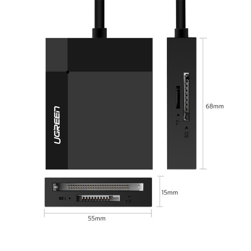 Ugreen CR125 αναγνώστης καρτών USB 3.0, SD / microSD / CF / MS, μαύρος