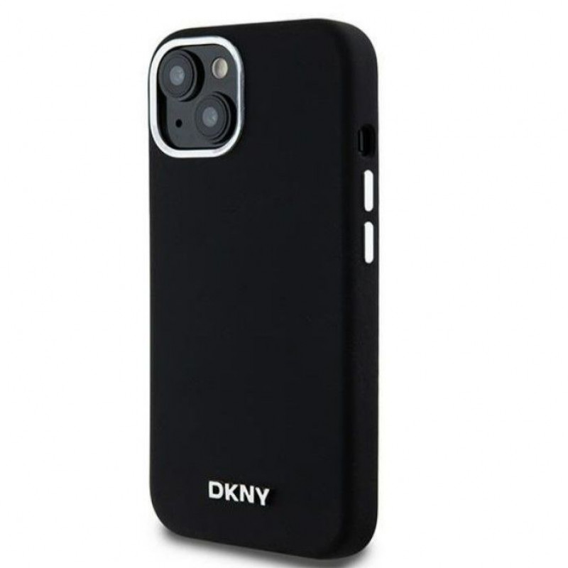DKNY Apple iPhone 15 θήκη hardcase Liquid Silicone Small Metal Logo MagSafe, μαύρη