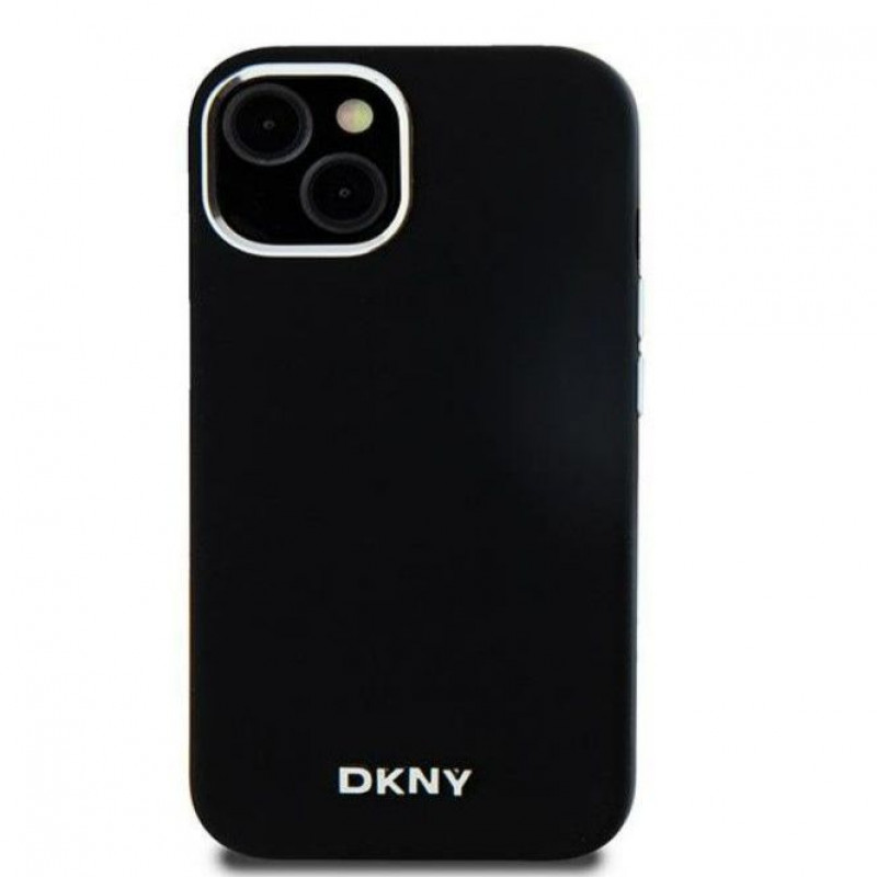 DKNY Apple iPhone 15 θήκη hardcase Liquid Silicone Small Metal Logo MagSafe, μαύρη