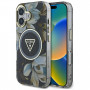 Θήκη Guess Glitter Flowers Triangle Buttons MagSafe για Apple iPhone 16, μαύρη