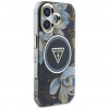 Θήκη Guess Glitter Flowers Triangle Buttons MagSafe για Apple iPhone 16, μαύρη
