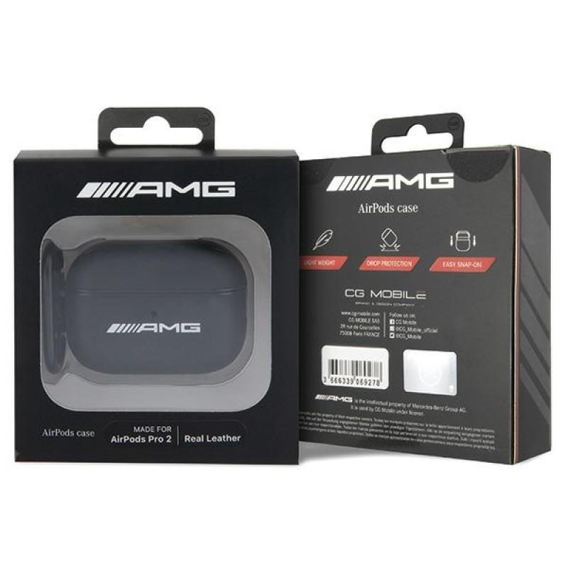 Θήκη Mercedes-AMG AMAP2SLWK Leather Big Logo για Apple AirPods Pro 2 (2022/2023), μαύρη, λευκό λογότυπο
