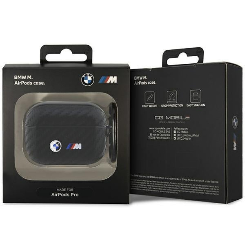 Θήκη BMW BMAPWMPUCA2 Carbon Double Metal Logo για Apple AirPods Pro, μαύρη