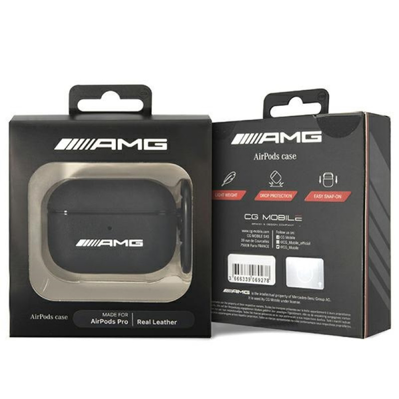 Θήκη Mercedes-AMG AMAPSLWK για Apple AirPods Pro AMG Leather Big Logo, Μαύρη