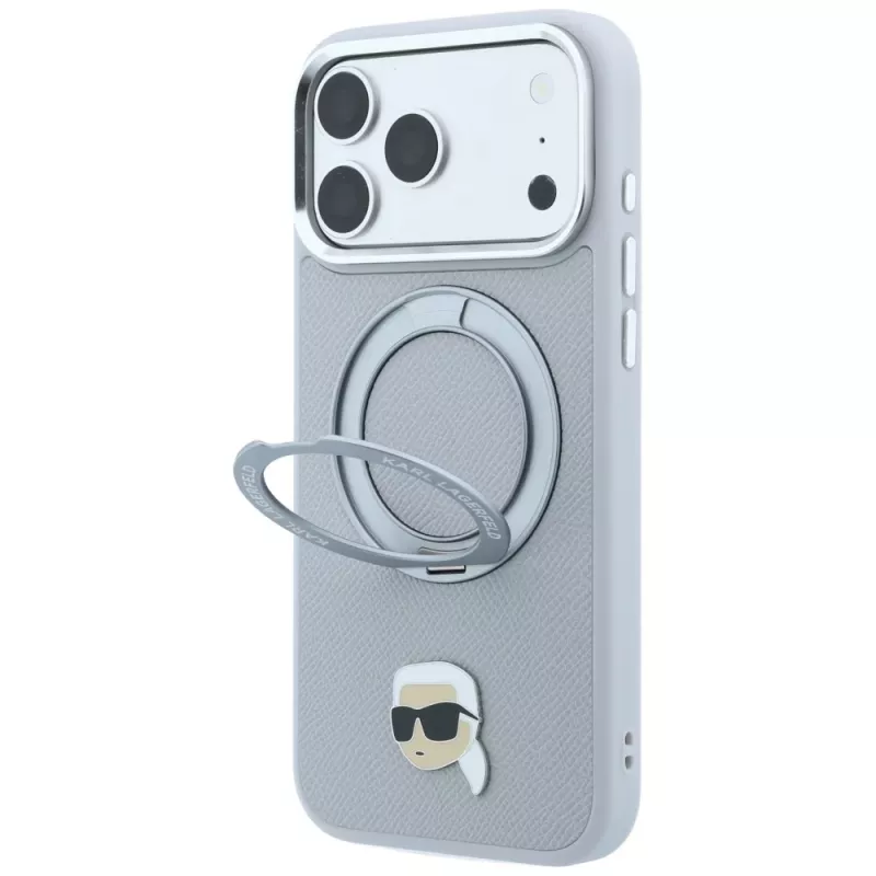 Θήκη Karl Lagerfeld with Ring Stand 360 Karl Head Pin MagSafe για Apple iPhone 18 Pro / 17 Pro, γκρι (KF003235)