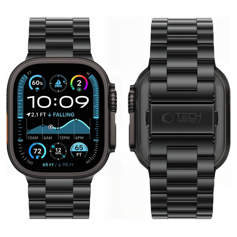 Tech-Protect Stainless THP6099 Apple Watch 8 / 9 / 10 / 11 / 12 / SE / Ultra 44/45/46/49 mm ανοξείδωτο μπρασελέ, μαύρο