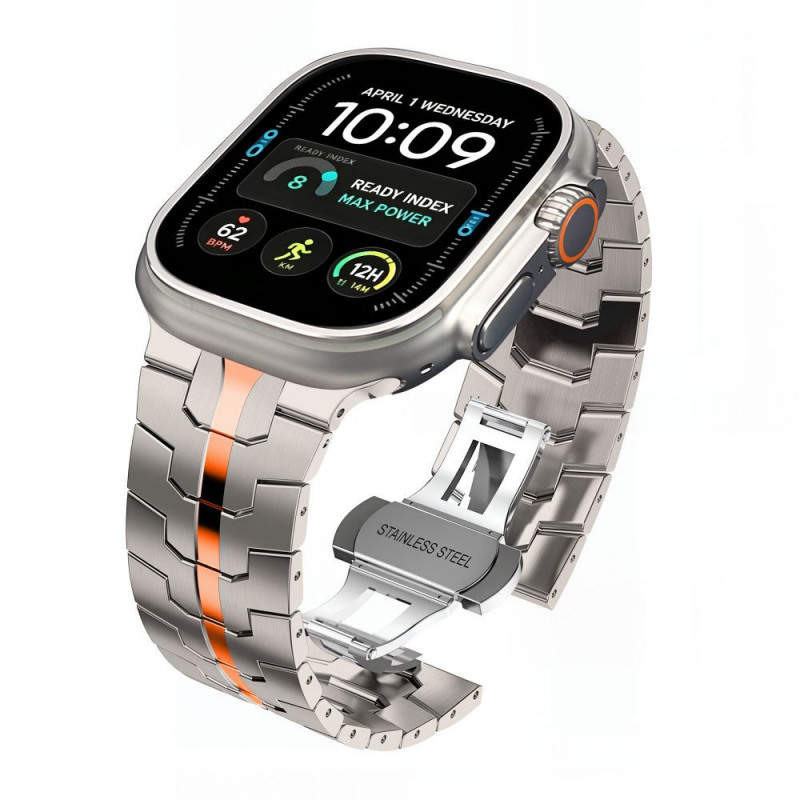 Tech-Protect Stainless THP6100 Apple Watch 8 / 9 / 10 / 11 / 12 / SE / Ultra 44/45/46/49 mm ανοξείδωτο μπρασελέ, Titanium/Πορτοκαλί
