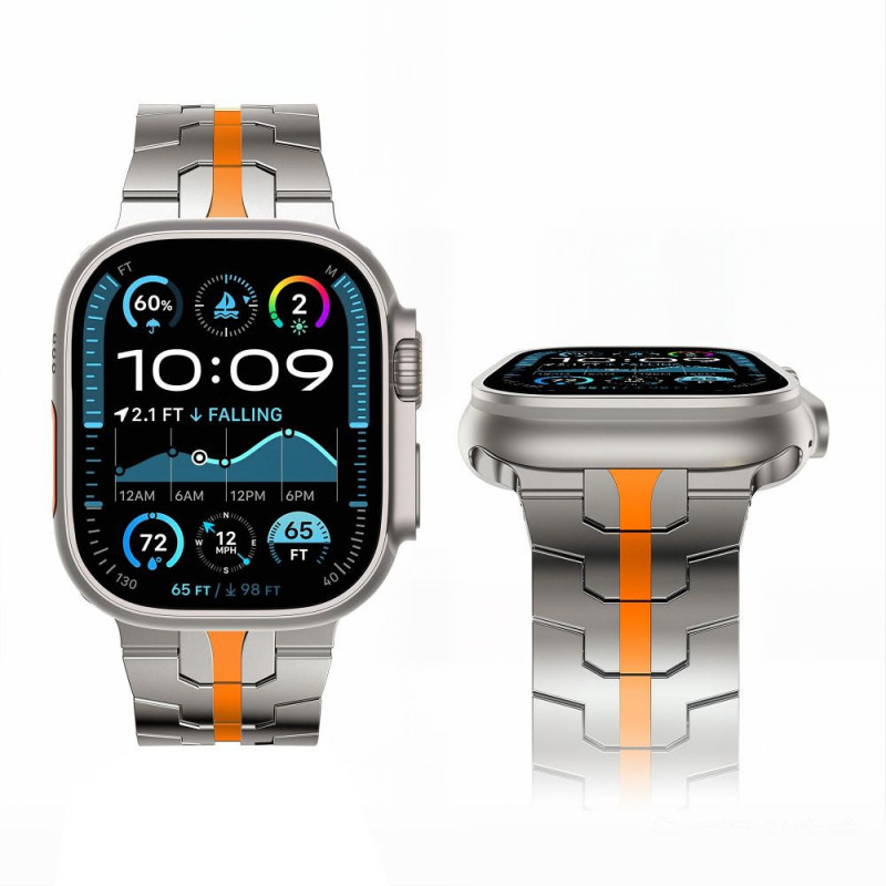 Tech-Protect Stainless THP6100 Apple Watch 8 / 9 / 10 / 11 / 12 / SE / Ultra 44/45/46/49 mm ανοξείδωτο μπρασελέ, Titanium/Πορτοκαλί
