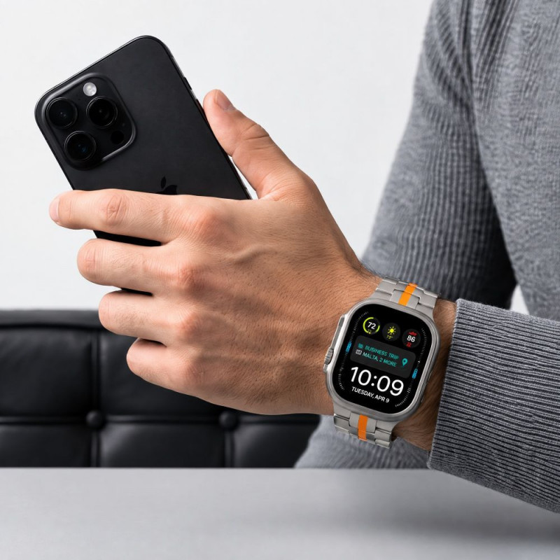 Tech-Protect Stainless THP6100 Apple Watch 8 / 9 / 10 / 11 / 12 / SE / Ultra 44/45/46/49 mm ανοξείδωτο μπρασελέ, Titanium/Πορτοκαλί