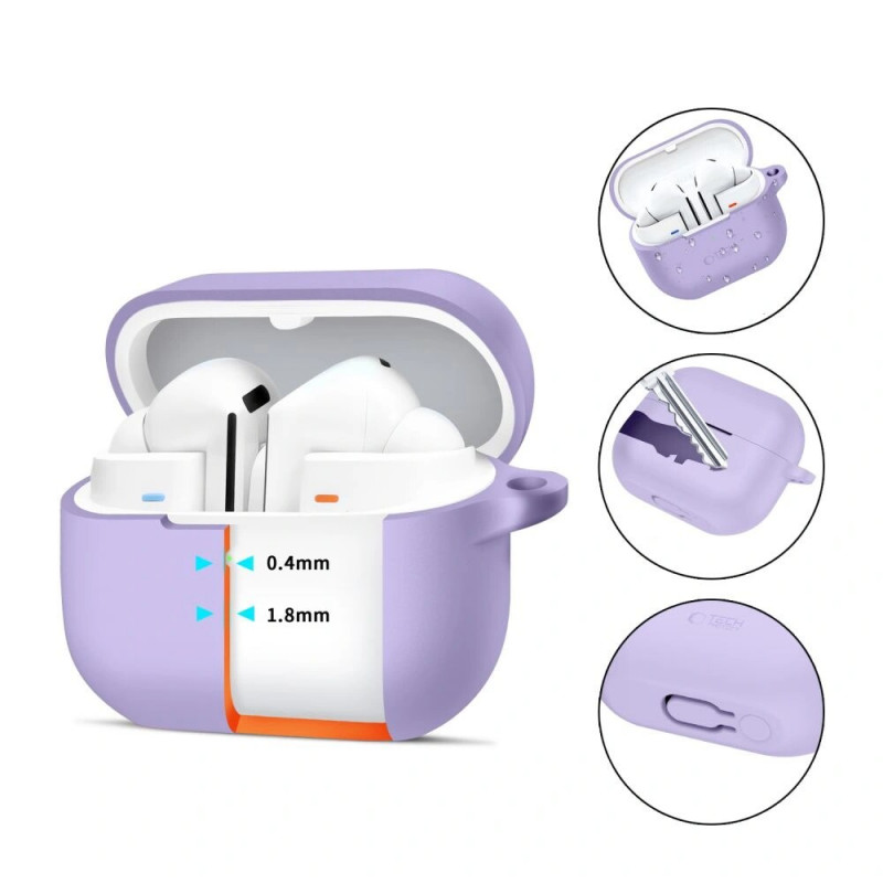 Θήκη Tech-Protect Silicone Hook από σιλικόνη για Samsung Galaxy Buds 3 / 3 FE / 3 Pro, λεβάντα