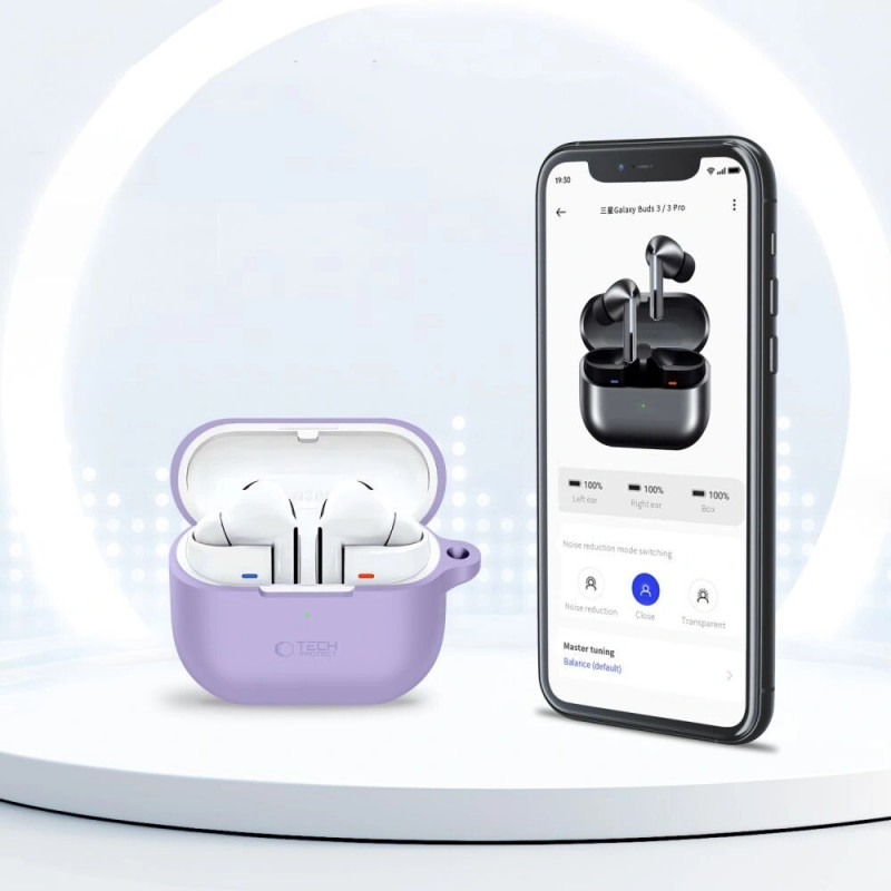 Θήκη Tech-Protect Silicone Hook από σιλικόνη για Samsung Galaxy Buds 3 / 3 FE / 3 Pro, λεβάντα