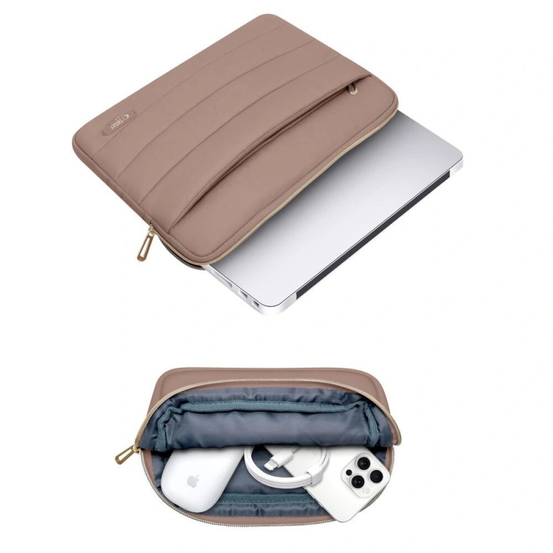 Θήκη Tech-Protect Puffy για φορητό υπολογιστή 15-16" με τσαντάκι αξεσουάρ, Walnut