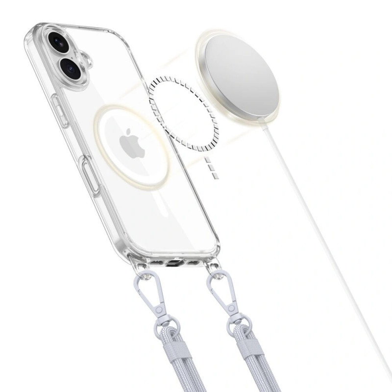 Θήκη Tech-Protect FlexAir Chain MagSafe για Apple iPhone 16, Διάφανη, με Γκρι και Ροζ Λουριά