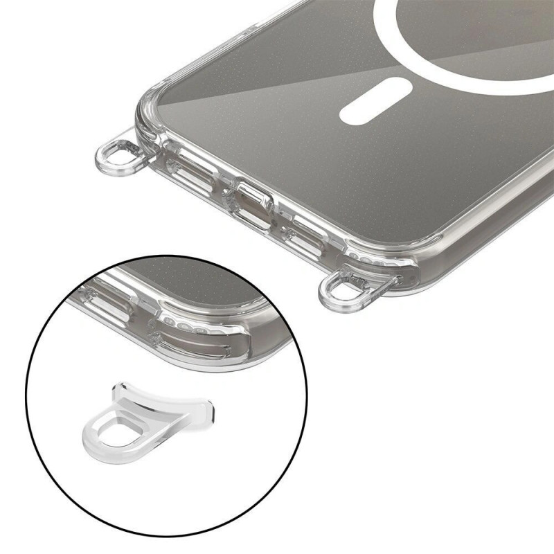 Θήκη Tech-Protect FlexAir Chain MagSafe για Apple iPhone 16, Διάφανη, με Γκρι και Ροζ Λουριά