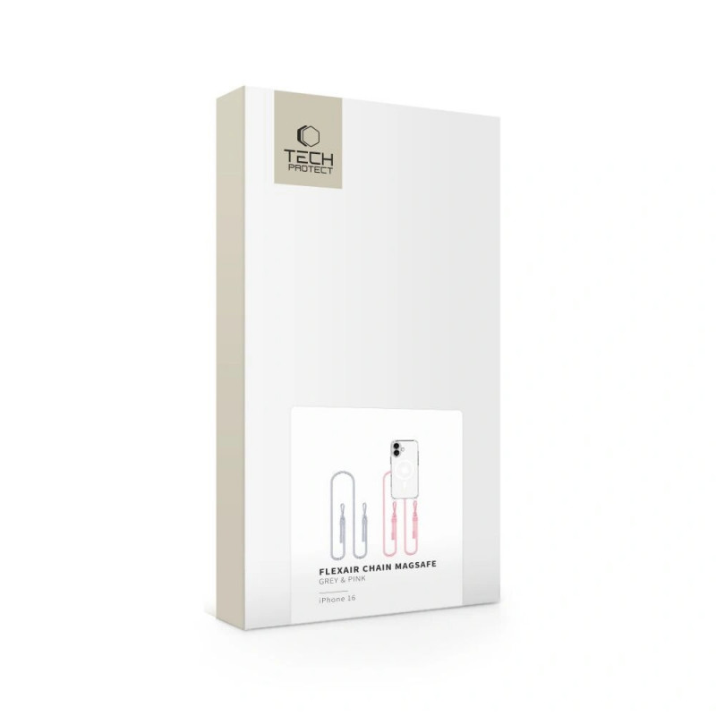 Θήκη Tech-Protect FlexAir Chain MagSafe για Apple iPhone 16, Διάφανη, με Γκρι και Ροζ Λουριά