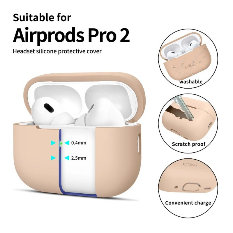 Θήκη σιλικόνης Tech-Protect για Apple AirPods Pro 1/2, Caffe Latte