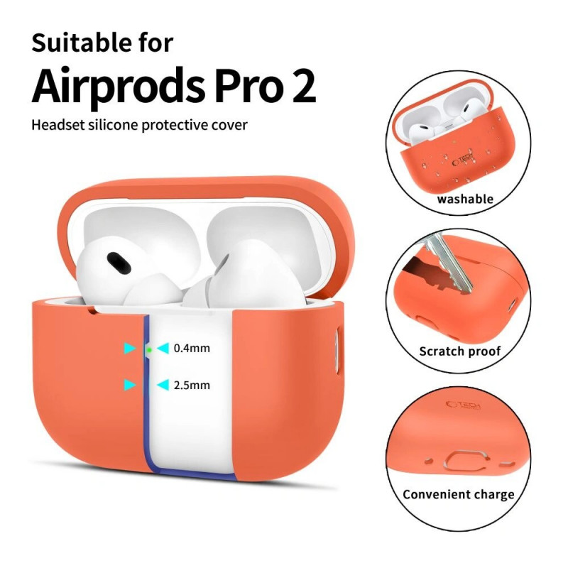 Θήκη σιλικόνης Tech-Protect για Apple AirPods Pro 1/2, Neon Orange