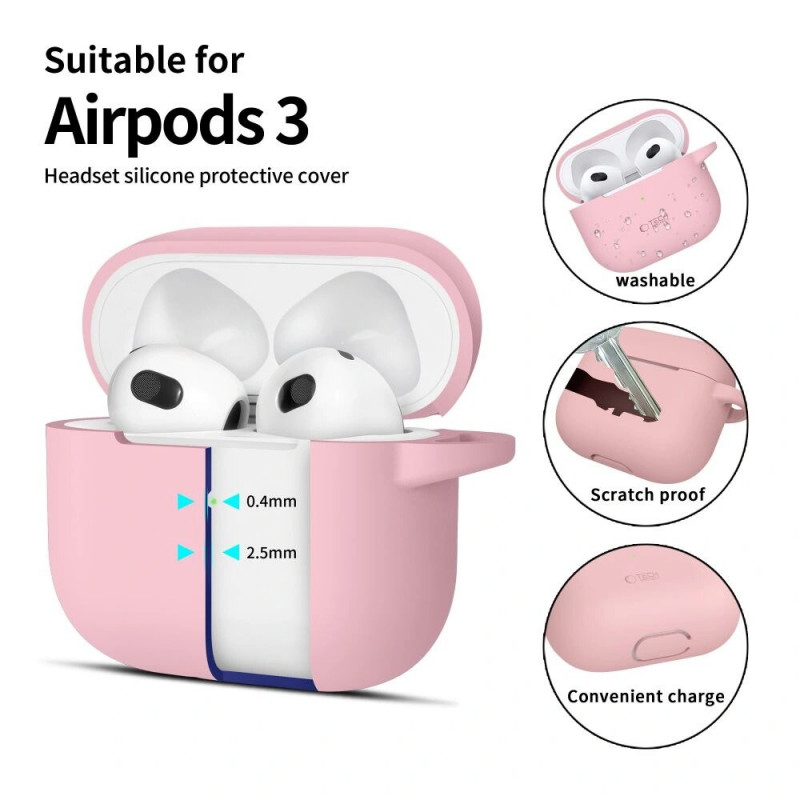 Θήκη Tech-Protect Silicone Hook από σιλικόνη για Apple AirPods 3 με καραμπίνερ, Dusty Pink