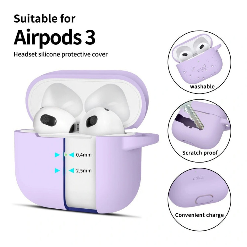 Θήκη Tech-Protect Silicone Hook από σιλικόνη για Apple AirPods 3 με καραμπίνερ, Λεβάντα
