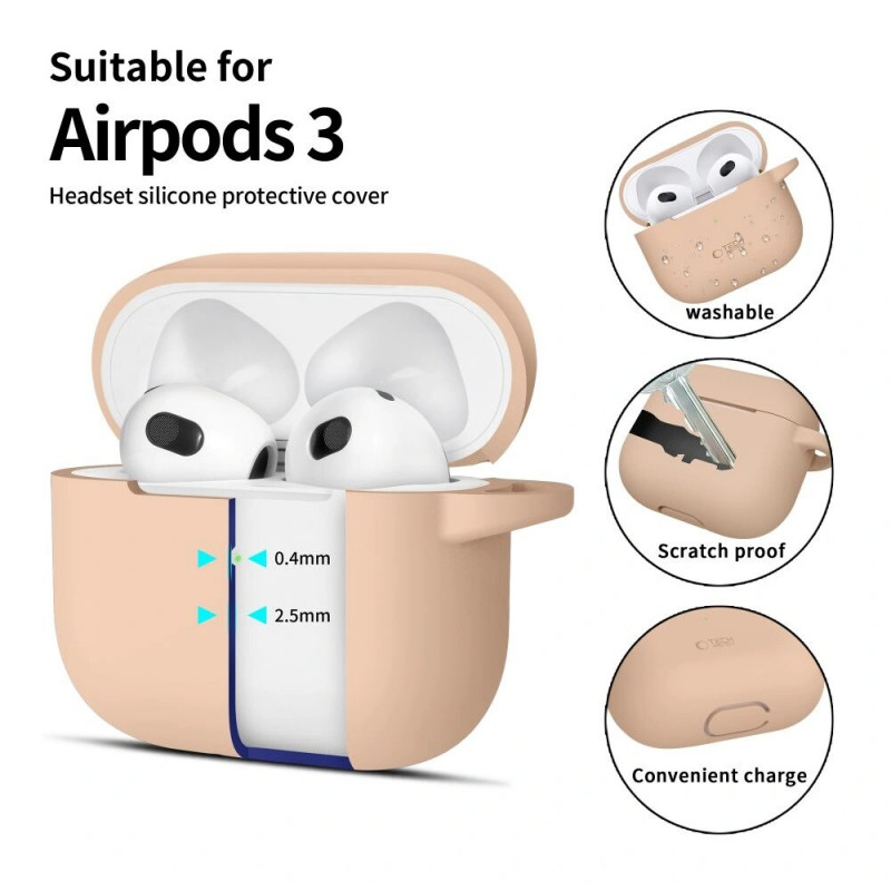 Θήκη Tech-Protect Silicone Hook από σιλικόνη για Apple AirPods 3 με καραμπίνερ, Caffe Latte