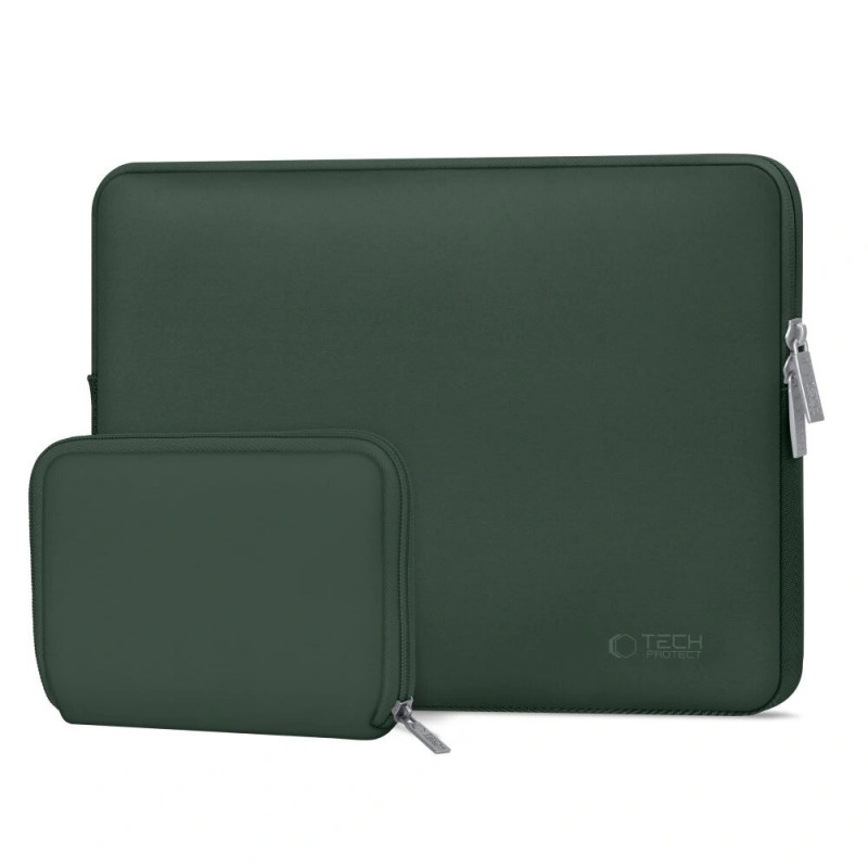 Θήκη για φορητό υπολογιστή Tech-Protect NeoSlim 15-16" με τσαντάκι αξεσουάρ, Midnight Green