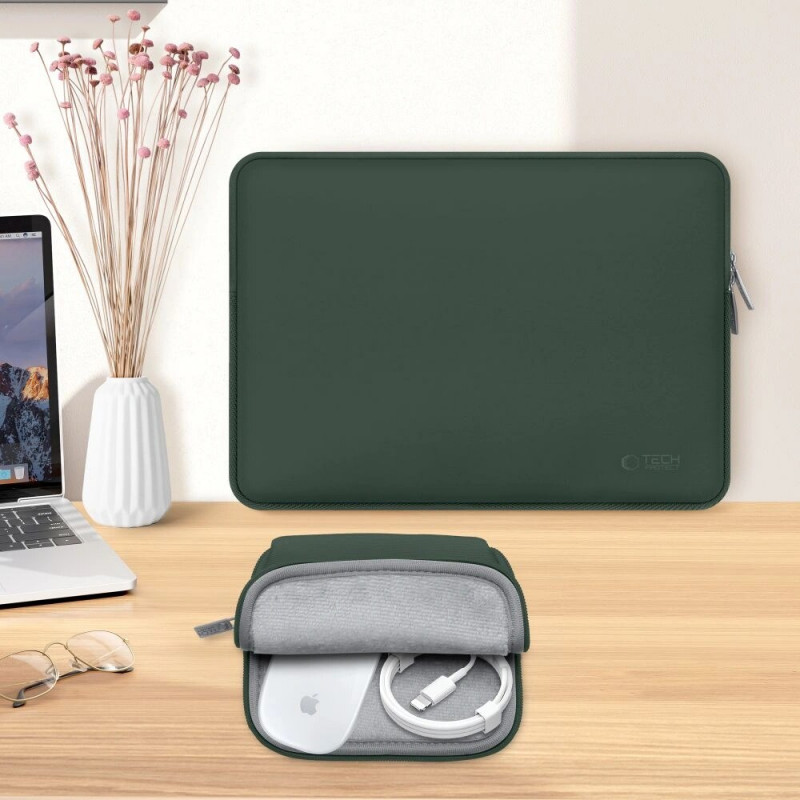 Θήκη για φορητό υπολογιστή Tech-Protect NeoSlim 15-16" με τσαντάκι αξεσουάρ, Midnight Green