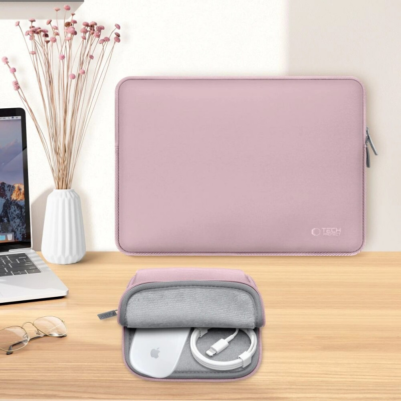 Θήκη για φορητό υπολογιστή Tech-Protect NeoSlim 15-16" με τσαντάκι αξεσουάρ, Dusty Rose