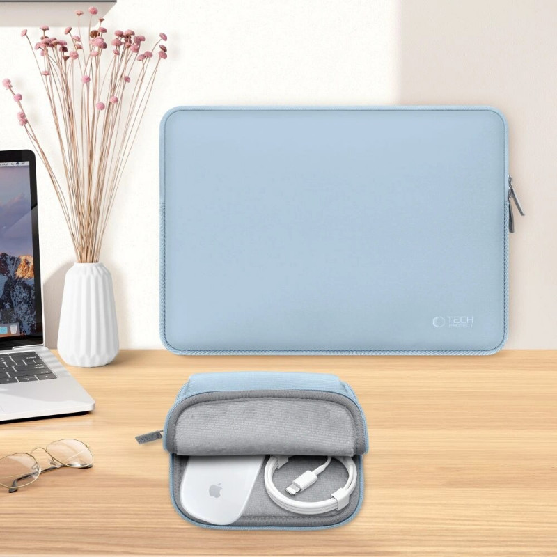 Θήκη για φορητό υπολογιστή Tech-Protect NeoSlim 13-14" με τσαντάκι αξεσουάρ, Winter Blue