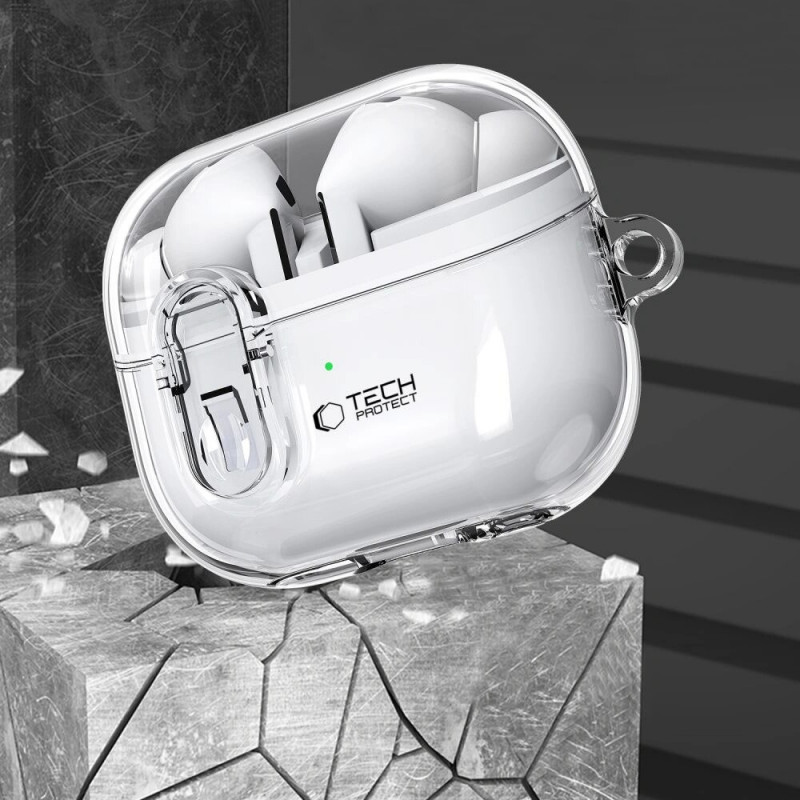 Θήκη Tech-Protect FlexAir με καραμπίνερ για Samsung Galaxy Buds 3 / 3 Pro, Διάφανη