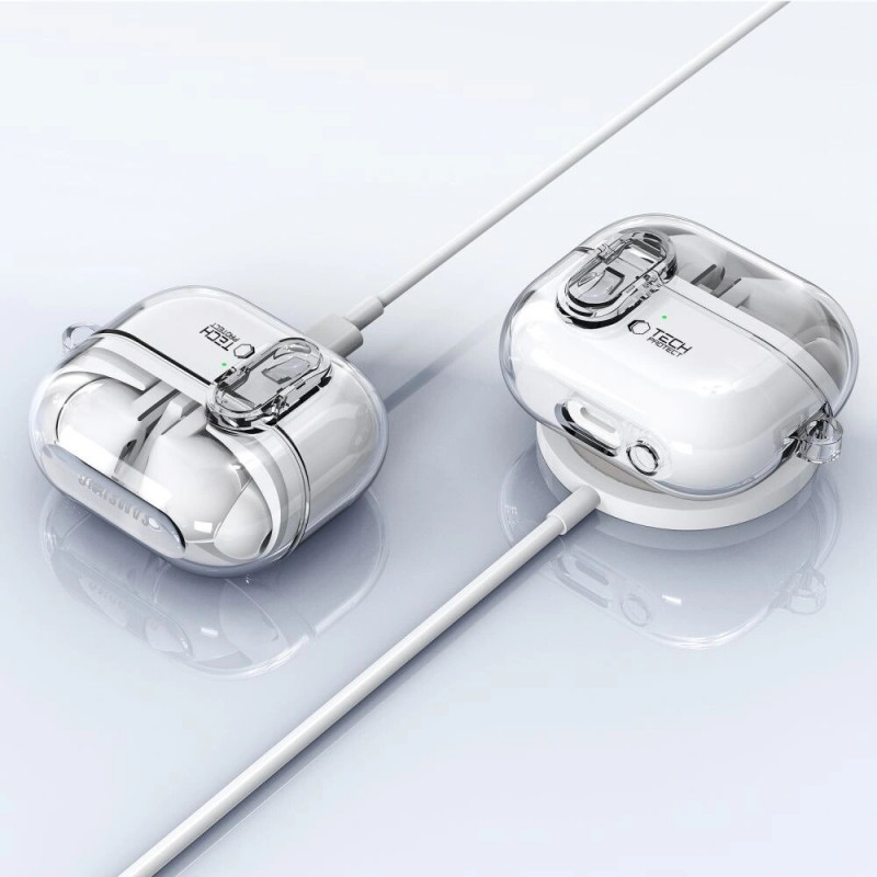 Θήκη Tech-Protect FlexAir με καραμπίνερ για Samsung Galaxy Buds 3 / 3 Pro, Διάφανη